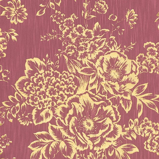 Bricoflor Textil Vliestapete mit Blumen Florale Tapete in Rot Gold für Wohnzimmer und Esszimmer Vlies Textiltapete mit Blumenmuster im Barock Stil