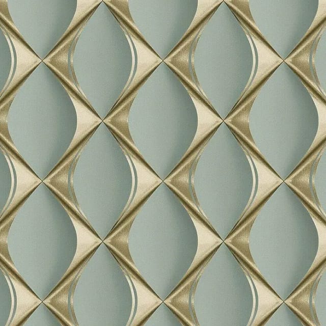 Livingwalls Tapete 3D Muster Grün und Gold 53 cm x 10,05 m AS-386913