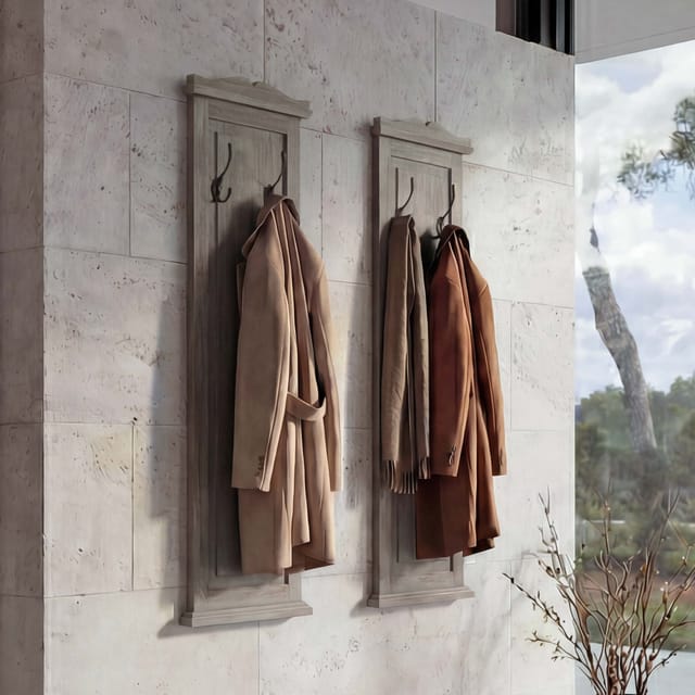 MCW Wandgarderobe H33 2er-Set Grau-Braun Shabby