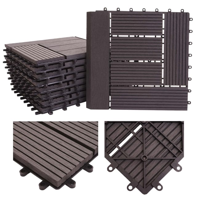 MCW WPC Bodenfliese Sarthe mit Abschluss Holzoptik Balkon/Terrasse 11x Je 30x30cm - 1qm Premium anthrazit Versetzt