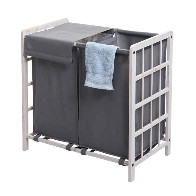 MCW Wäschesammler B60 Shabby Weiß Bezug Grau