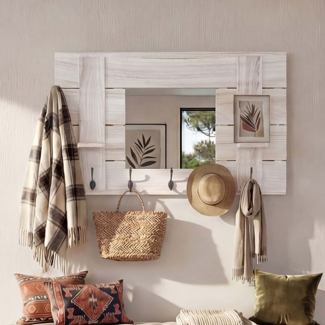MCW Wandgarderobe C89 mit Spiegel Naturbraun