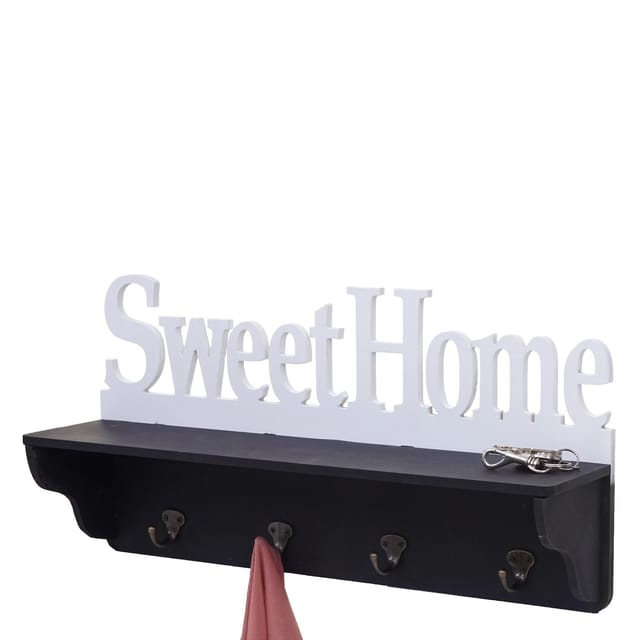 MCW Wandgarderobe D41 Sweet Home 4 Haken Schwarz/weiß
