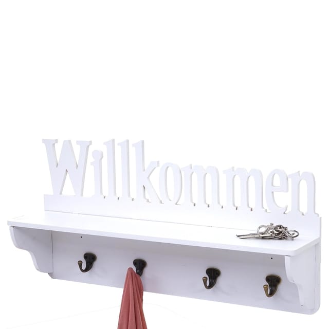 MCW Wandgarderobe D41 Willkommen 4 Haken Weiß