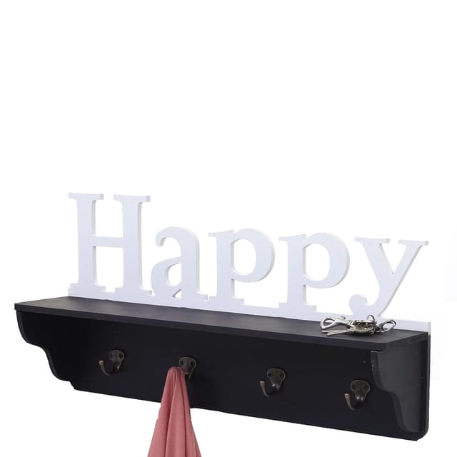 MCW Wandgarderobe D41 Happy 4 Haken Schwarz/weiß