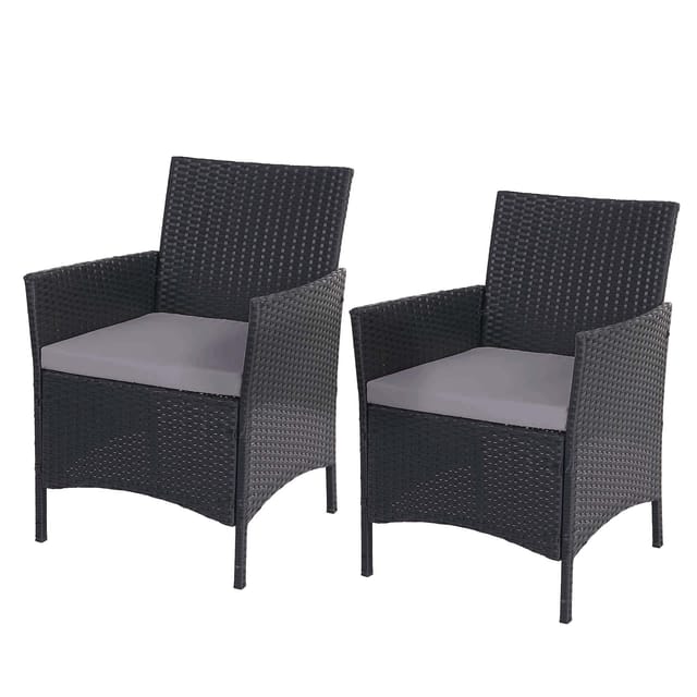 MCW Poly-Rattan Sessel Halden 2er-Set anthrazit Kissen anthrazit