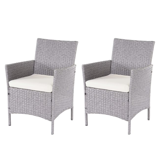 MCW Poly-Rattan Sessel Halden 2er-Set Grau Kissen Creme