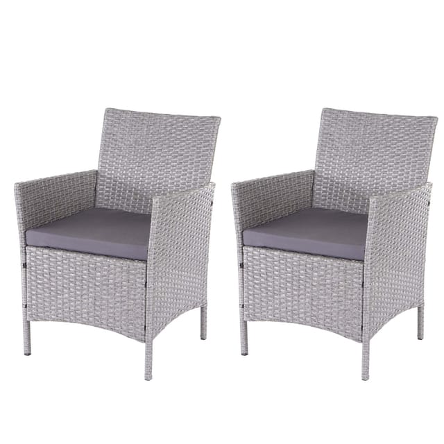 MCW Poly-Rattan Sessel Halden 2er-Set Grau Kissen anthrazit