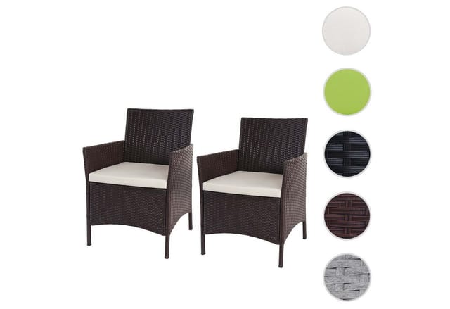 MCW Poly-Rattan Sessel Halden 2er-Set Braun-meliert Kissen Creme