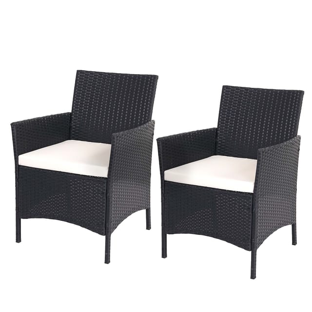 MCW Poly-Rattan Sessel Halden 2er-Set anthrazit Kissen Creme