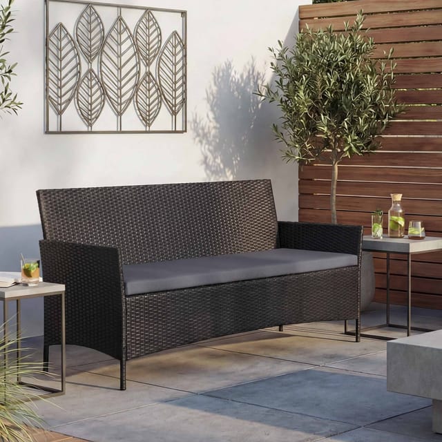 MCW 3-Sitzer Poly-Rattan Gartenbank Hamar anthrazit Kissen anthrazit