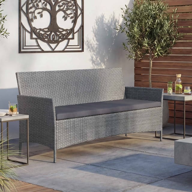 MCW 3-Sitzer Poly-Rattan Gartenbank Hamar Grau Kissen anthrazit