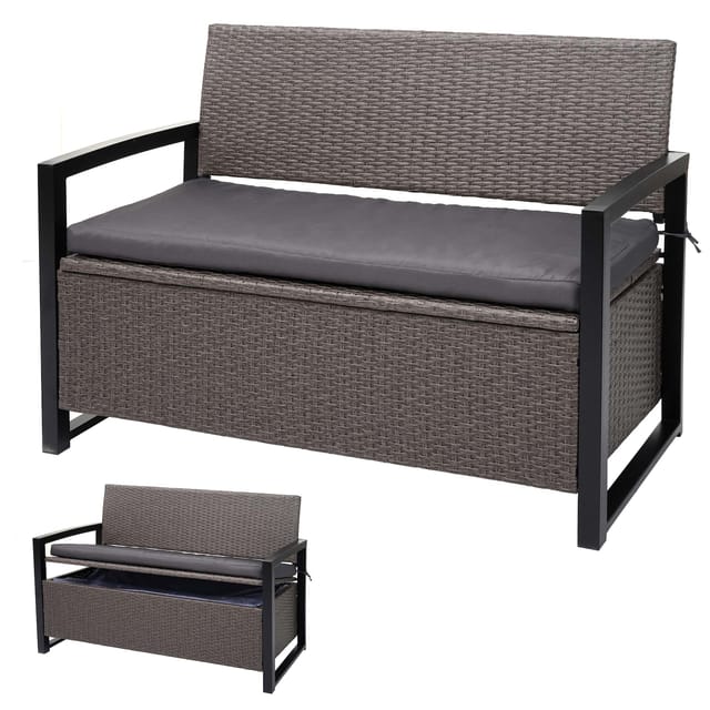 MCW Poly-Rattan 2er Sitzbank F39 Grau-meliert Kissen Grau
