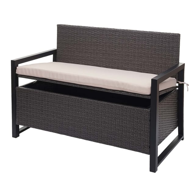 MCW Poly-Rattan 2er Sitzbank F39 Grau Kissen beige