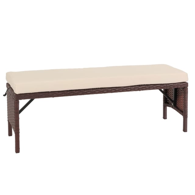 MCW Poly-Rattan Sitzbank G16 Braun Kissen Creme