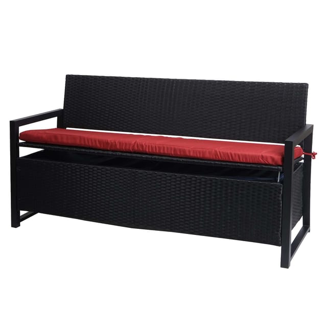MCW Poly-Rattan 3er Sitzbank F39 anthrazit Kissen Bordeaux