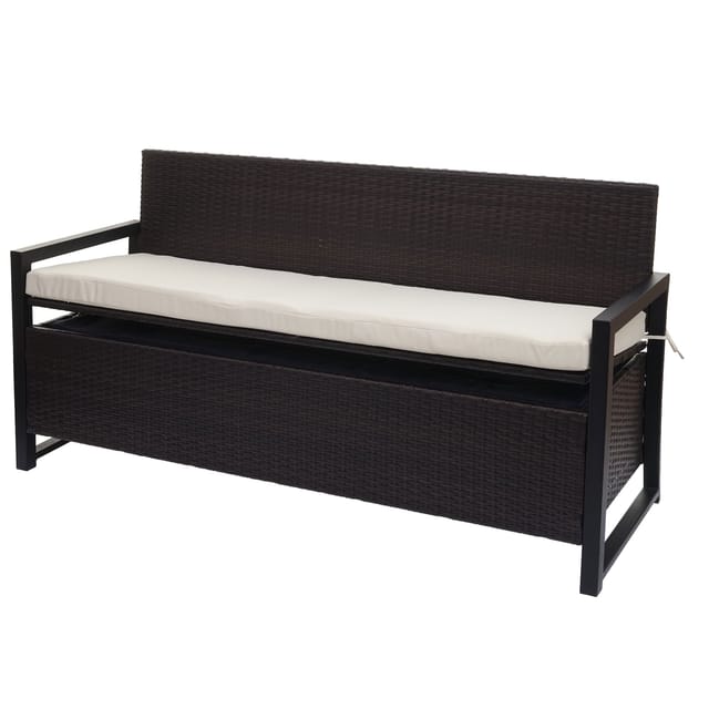 MCW Poly-Rattan 3er Sitzbank F39 Braun Kissen Creme