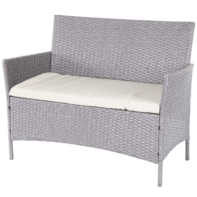 MCW Poly-Rattan Gartenbank Hamar Grau Kissen Creme