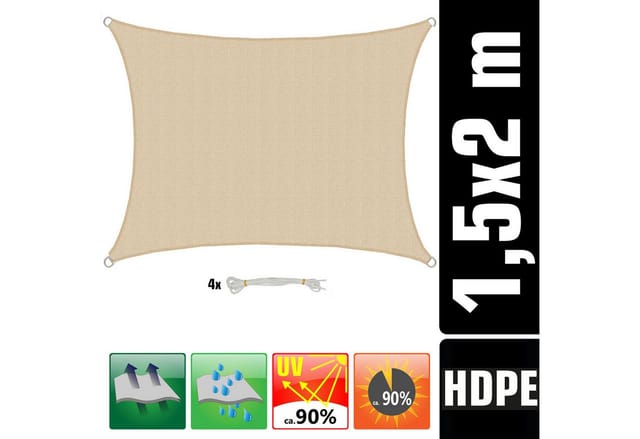 AMANKA HDPE Sonnensegel Wasserdurchlässig - 1,5 x 2 m Viereckig Beige