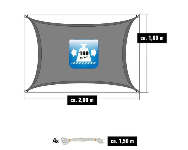 AMANKA Polyester Sonnensegel Wasserdicht - 1 x 2 m Rechteckig Grau