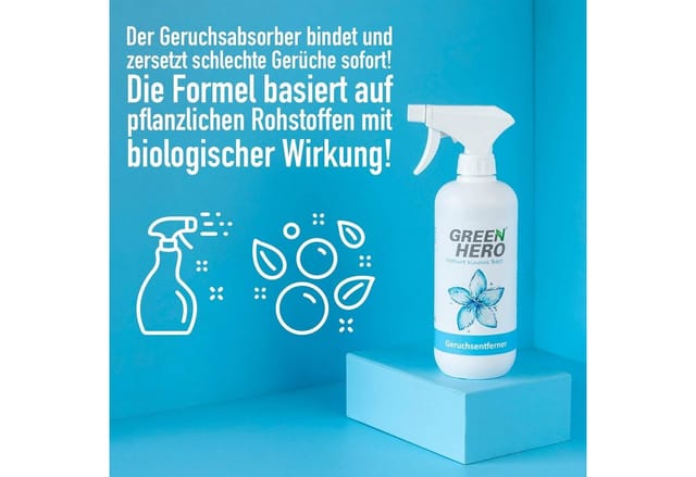 GreenHero Geruchsentferner Spray für Textilien, Schuhe etc. gegen Gerüche, Neutralisiert Gerüche