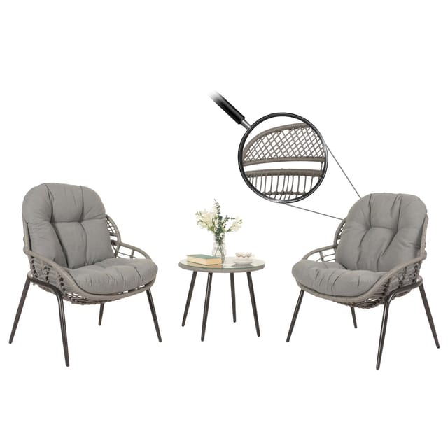 MCW Poly-Rattan Garnitur N33 Grau Polster Dunkelgrau
