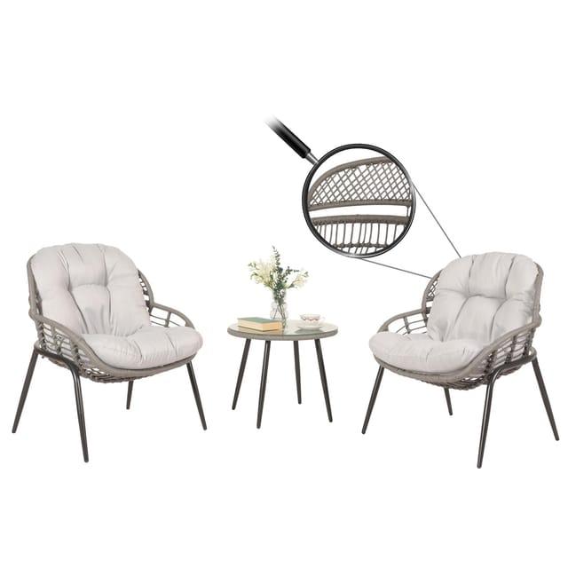 MCW Poly-Rattan Garnitur N33 Grau Polster Hellgrau