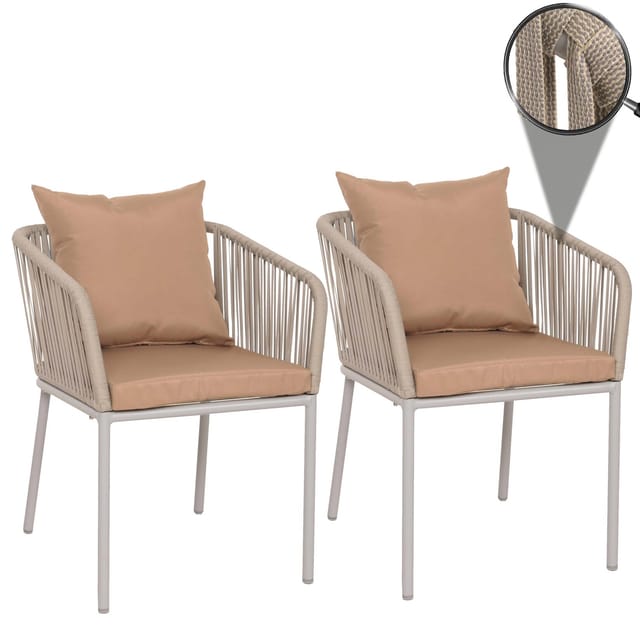 MCW 2er-Set Gartenstuhl N41 Hellgrau Kissen Taupe