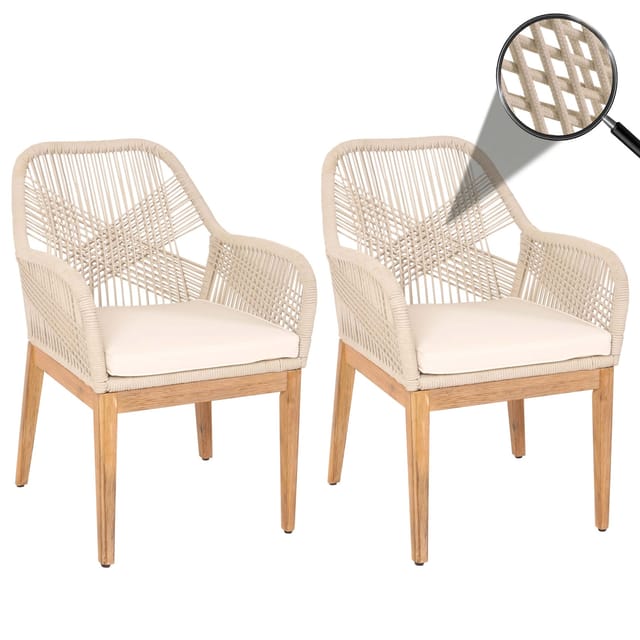 MCW Gartenstuhl H56b 2er-Set beige Kissen Creme-Weiß