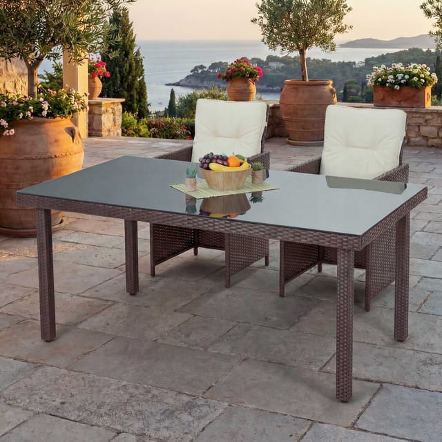 MCW Poly-Rattan Gartentisch Chieti Braun