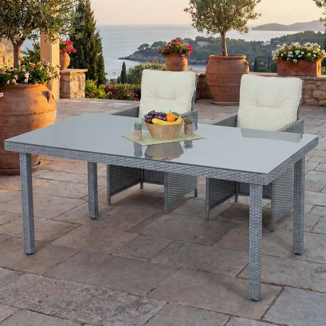 MCW Poly-Rattan Gartentisch Chieti Grau