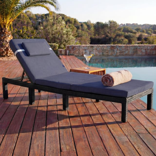 MCW Poly-Rattan Sonnenliege A51 Premium anthrazit Kissen Grau