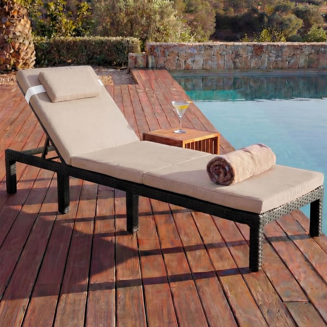 MCW Poly-Rattan Sonnenliege A51 Premium anthrazit Kissen Creme