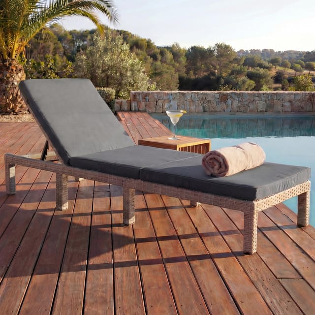 MCW Poly-Rattan Sonnenliege A51 Basic Grau Kissen Dunkelgrau
