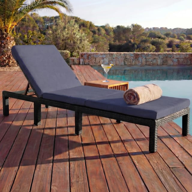 MCW Poly-Rattan Sonnenliege A51 Basic anthrazit Kissen Grau