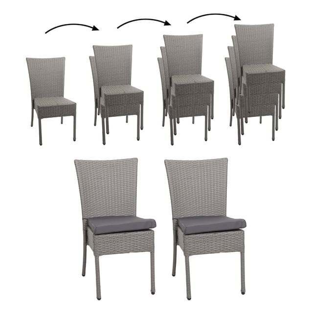 MCW Poly-Rattan Stuhl G19 2er-Set Grau Kissen Dunkelgrau