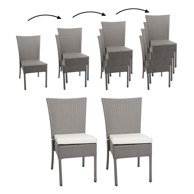 MCW Poly-Rattan Stuhl G19 2er-Set Grau Kissen Creme