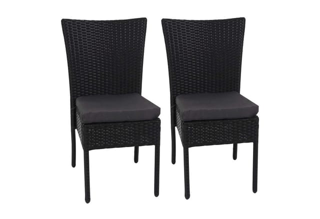 MCW Poly-Rattan Stuhl G19 2er-Set Schwarz Kissen Dunkelgrau