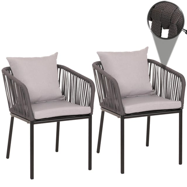 MCW 2er-Set Gartenstuhl N41 anthrazit Kissen Hellgrau