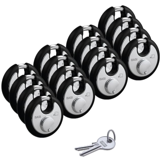 Basi - Rundbügel-Vorhangschloss - SET - 16x RVS 610W - 70 mm - Schwarz - Gleichschließend - Edelstahlgehäuse - Witterungsschutz