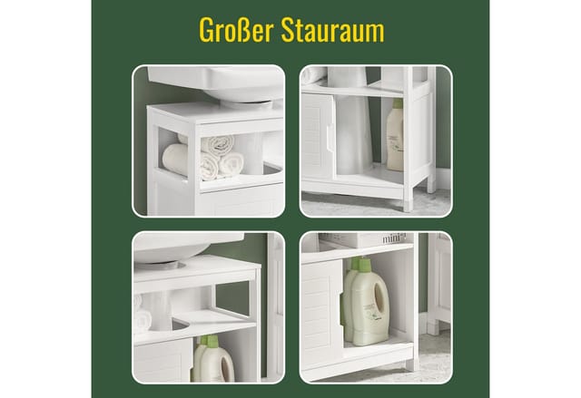 SoBuy Waschbeckenunterschrank mit Fußpolster Holz Weiß 60 cm FRG128-II-W