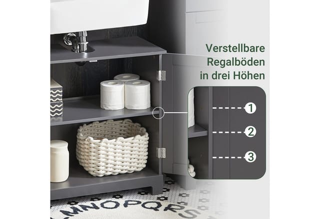 SoBuy Waschbeckenunterschrank Badschrank mit verstellbare Ablage 60x60x30cm Grau BZR18-DG