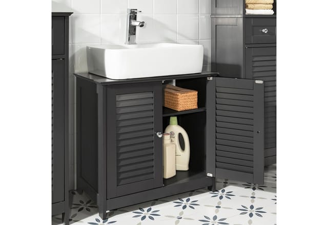 SoBuy Waschbeckenunterschrank Badschrank mit 2 Lamellentüren MDF 60x58x35cm Grau FRG237-DG