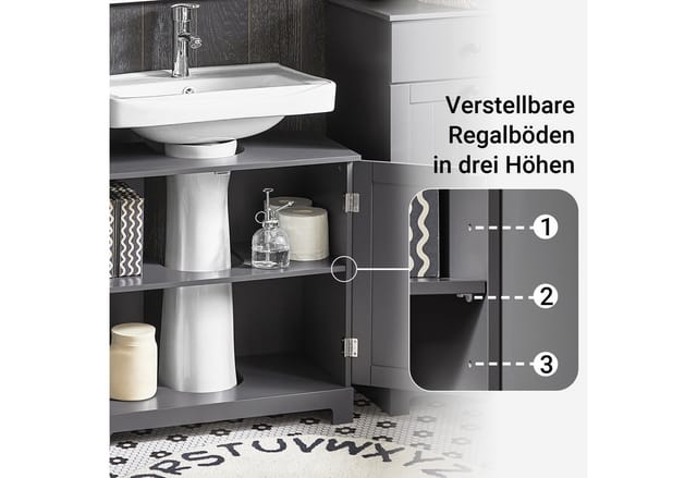SoBuy Waschbeckenunterschrank mit 2 Türen Holz Dunkelgrau 60 cm BZR18-II-DG