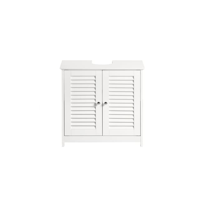 SoBuy Waschbeckenunterschrank Badschrank mit 2 Lamellentüren MDF 60x58x35cm Weiß FRG237-W