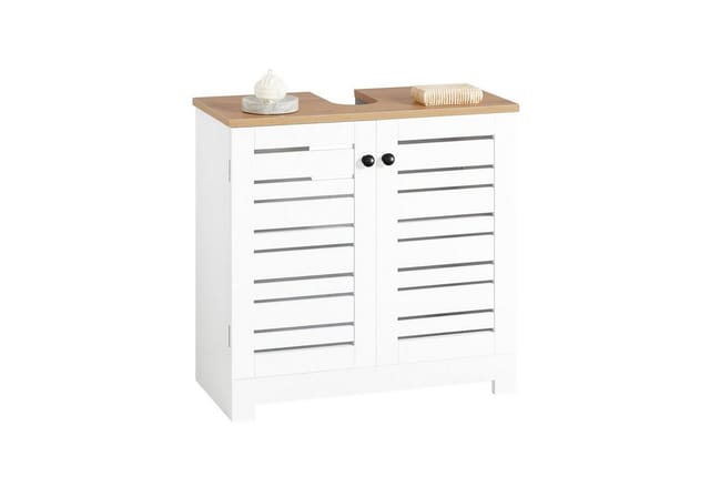 SoBuy Waschbeckenunterschrank mit Lamellentüren MDF Weiß 60 cm BZR40-W