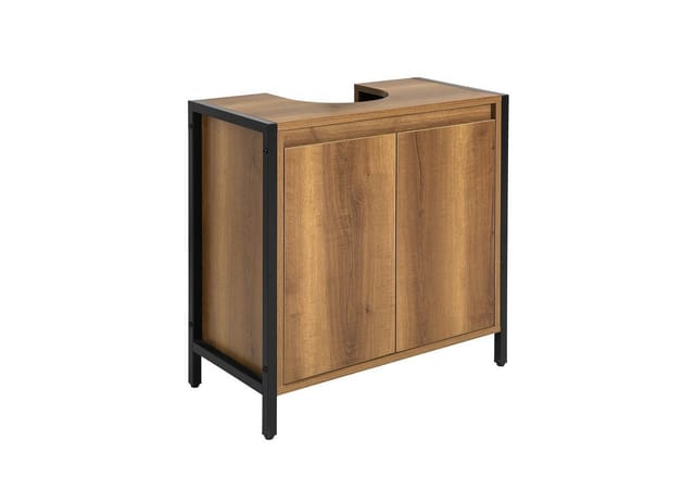 SoBuy Waschbeckenunterschrank mit 2 Türen Holz Metall Braun 60 cm BZR63-PF