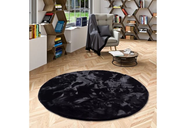 Pergamon Luxus Super Soft Fellteppich Plush Rund Schwarz 80x80cm