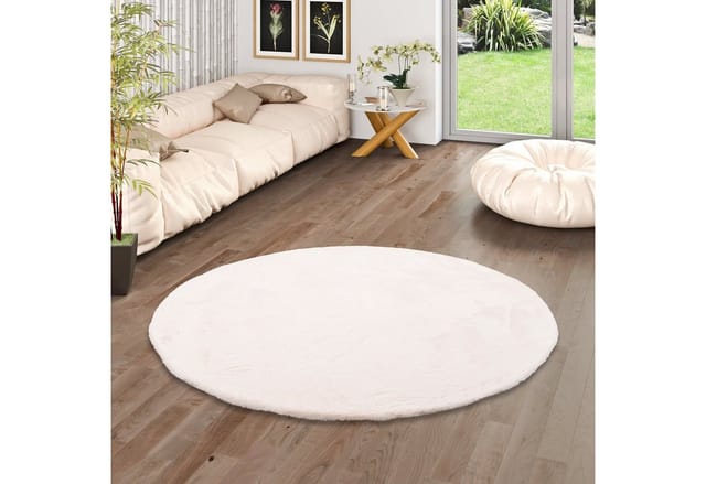 Pergamon Luxus Super Soft Fellteppich Plush Rund Creme 80x80cm