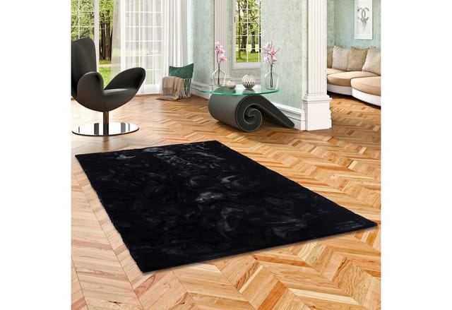 Pergamon Luxus Super Soft Fellteppich Plush Schwarz 60x90cm